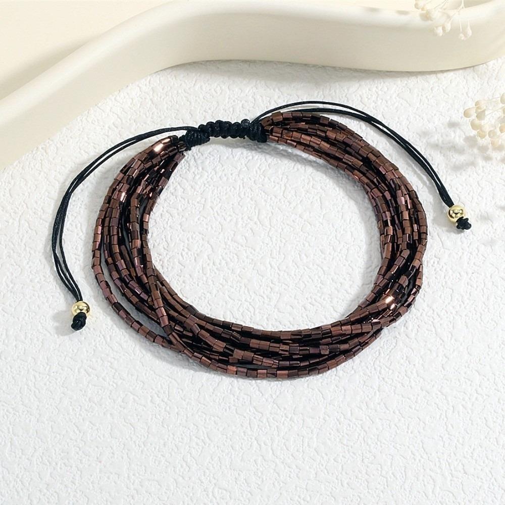 

Simple Stackable Thin Beads Bracelets Colorful Boho Bohemian Style Hand Chains Handmade Adjustable Multilayer Bracelets Vacation кавовий