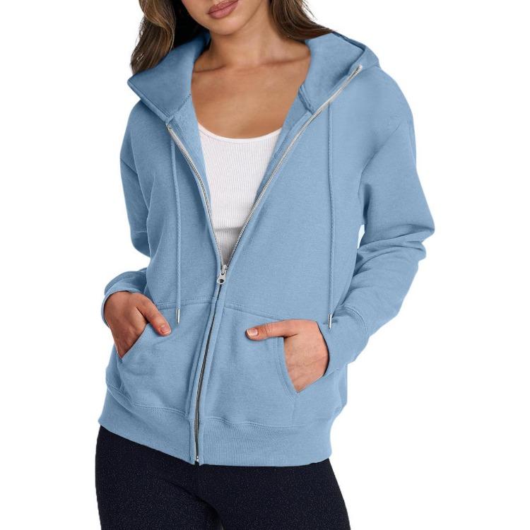 Cool Zippered Solid Color Heading Women Posted Sweatshirt Long Sleeve Casual Fashion