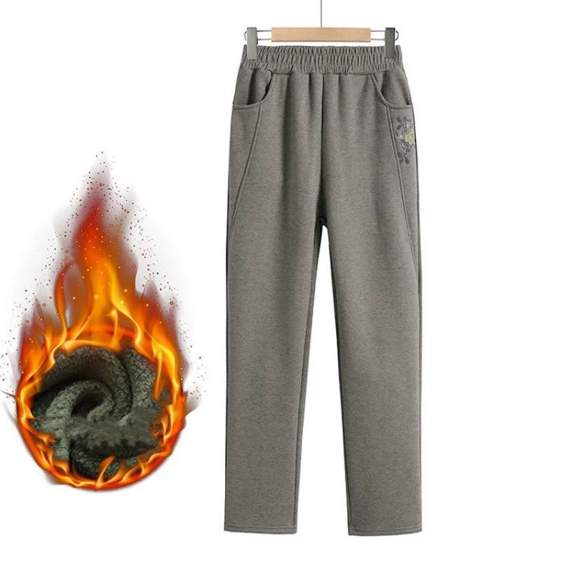 Autumn and Winter Pants Mother's Wear Plus Fertilizer Increase Warm Trousers Casual Thickened and Velvet Women's Pants