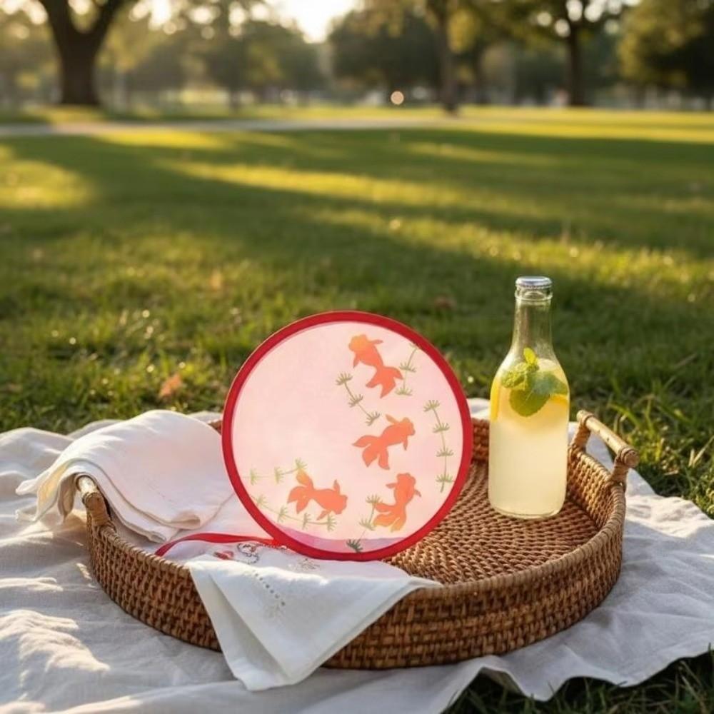 Floral Round Hand Fan Mini Pocket Cooling Fan New Handheld Folding Fan Outdoor Beach