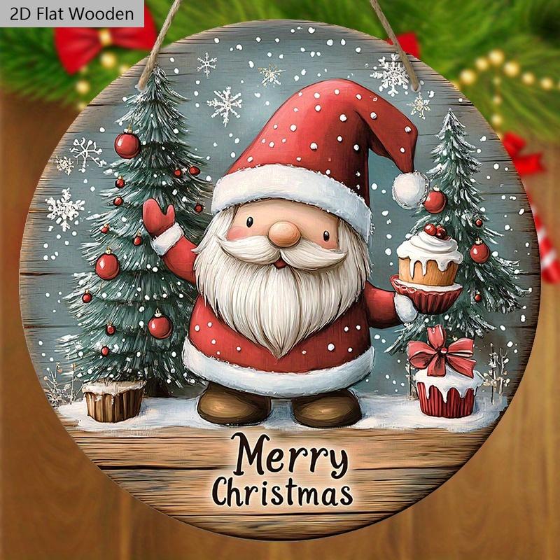 Christmas Wooden Sign with Gnome Pattern - Navidad Round Sign Yard Door Wall Hanging Decor - Ideal Christmas Decoration