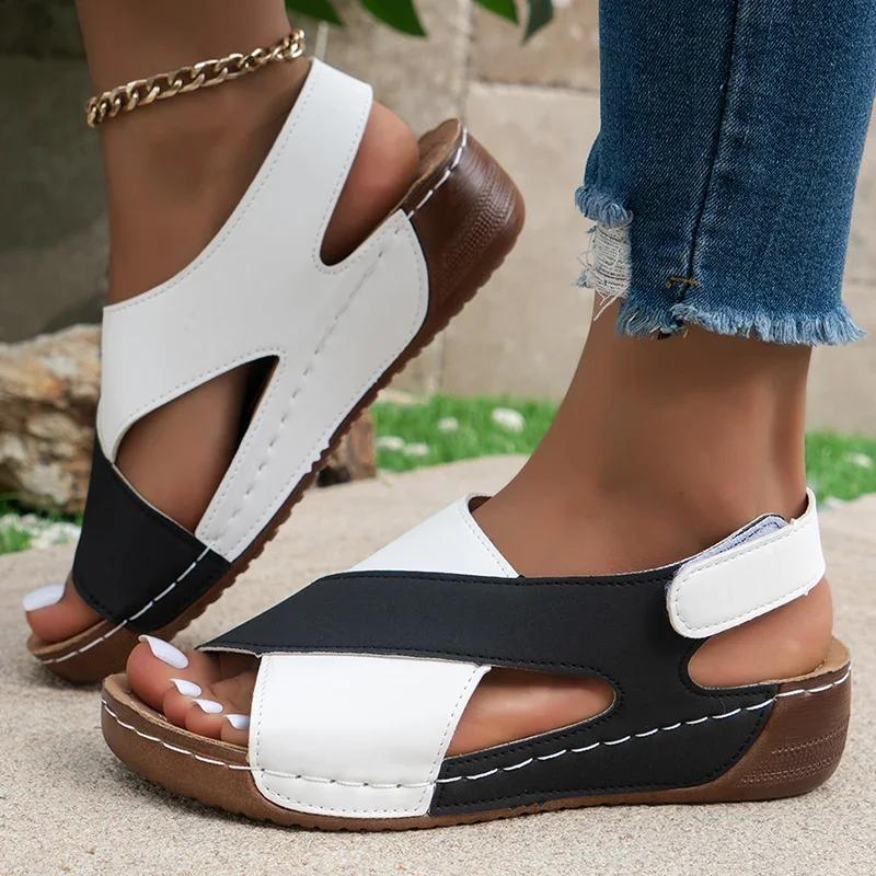 

Fashion Women s Sandals Summer 2024 Wedge Heels Shoes Women Heeled Sandals Mix Color Summer Shoes Female Footwear Wedges Sandalias mujer 36 чёрный