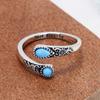 Retro Daisy Turquoise Open Silver Ring for Women