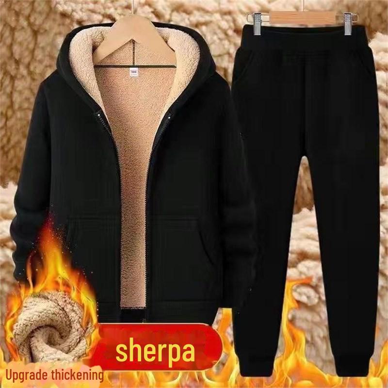 Men's Autumn/Winter Hooded Zipper Sweatshirt Set, Thick Plus Velvet, Trendy Large Sizes.