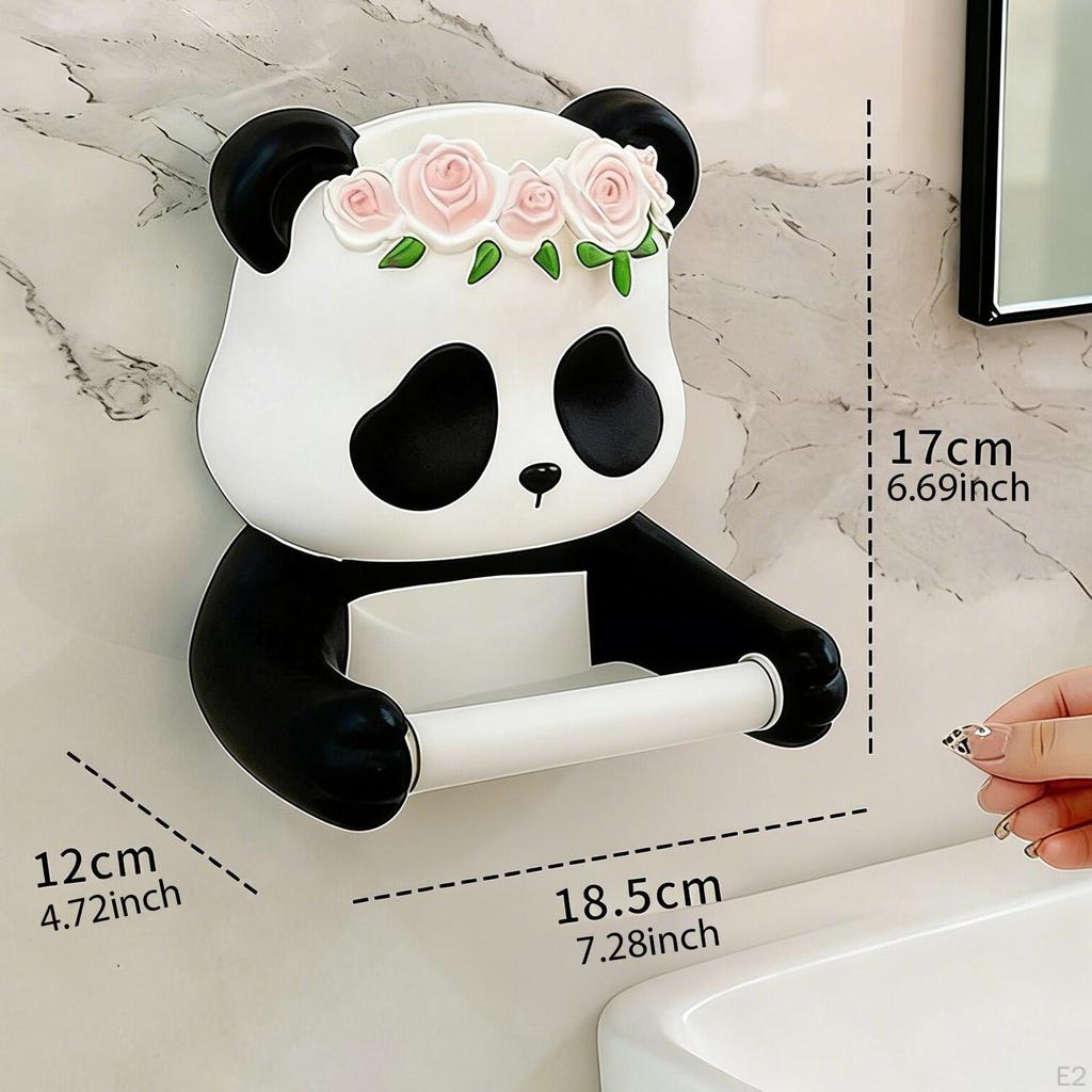 Wall Mount Toilet Paper Holder Panda Tissue Roll Easy Installation with Storage Dispenser for