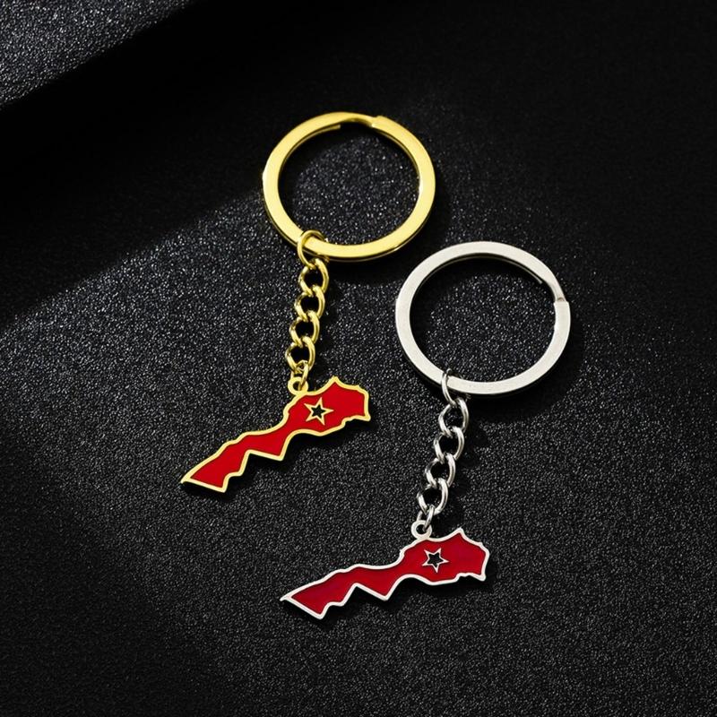 Marokko Karte Flagge Schlüsselanhänger Edelstahl Schlüsselanhänger Marokko Souvenirs Schmuck Anhänger Schlüsselanhänger Geschenke für Frauen und Männer