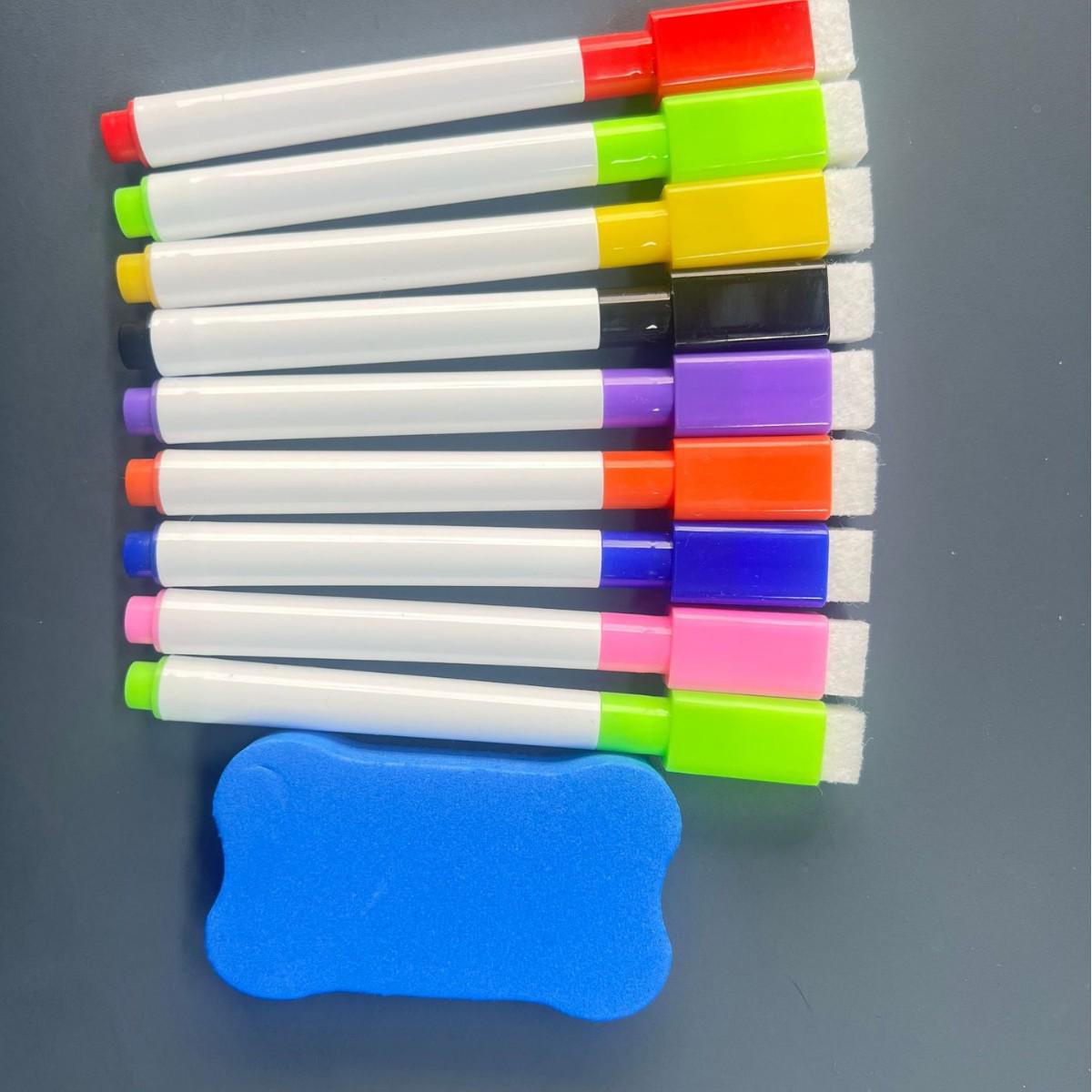 8 Colors Bagged Erasable Water-Based Whiteboard Markers with Brush for Drawing