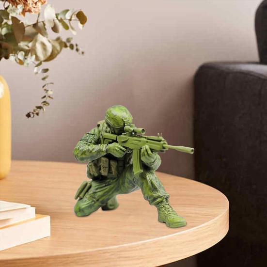 Rifle Soldier Figurine Realistic Green Soldier Statue Sculpture Metal Model Toy Home