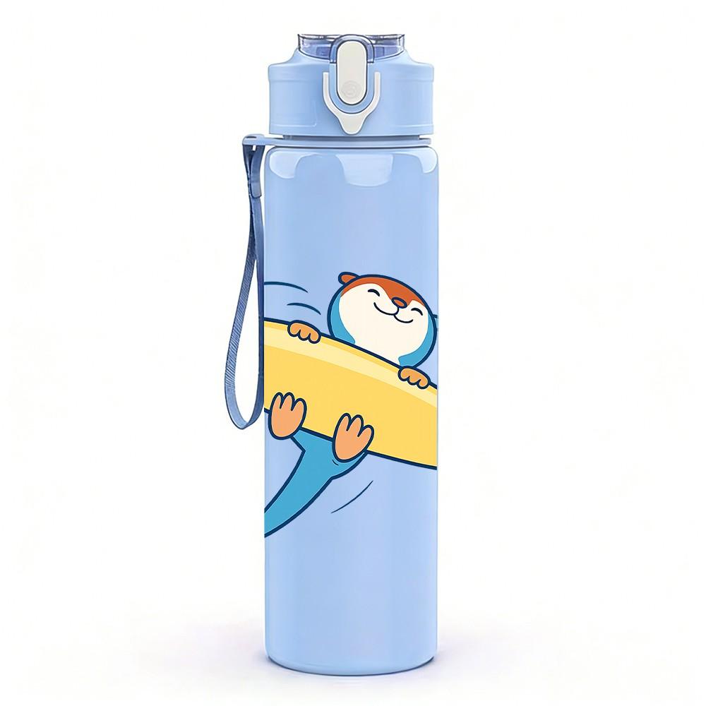 1PC Shark Surfboard Wave Action Cartoon 750ml Color Plastic Sports Water Bottle Leakproof Flip Straw Lid Suitable for Sports Office Home Use