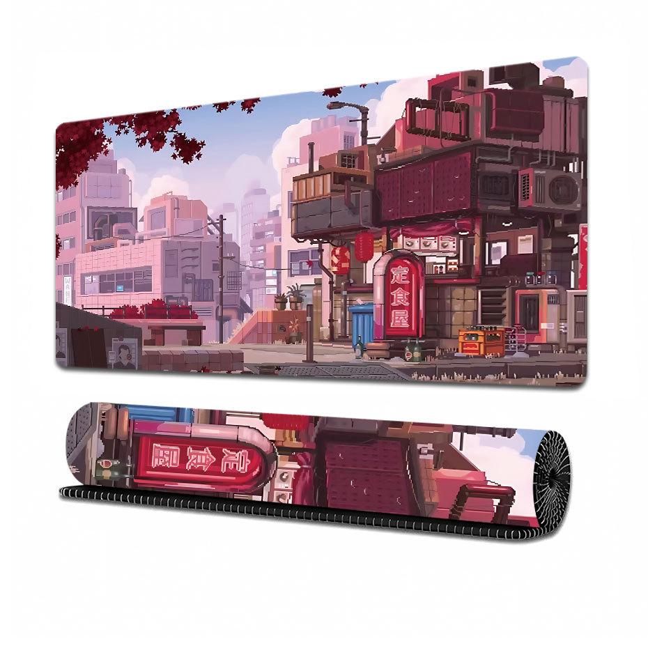 Japanese Anime-style Mousepad, Large Gaming Mouse Pad Featuring Anime Game Cityscapes, Non-slip Desk Mat, Dimensions 800x300x3mm