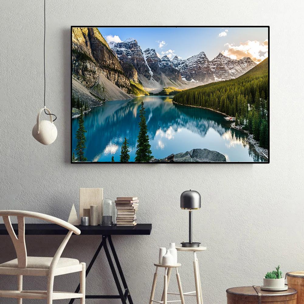 Landschap Canvas Schilderij, Meer Bos Berglandschap Schilderij Muurkunst Decor Posters Voor Woonkamer Slaapkamer Prints Afbeelding