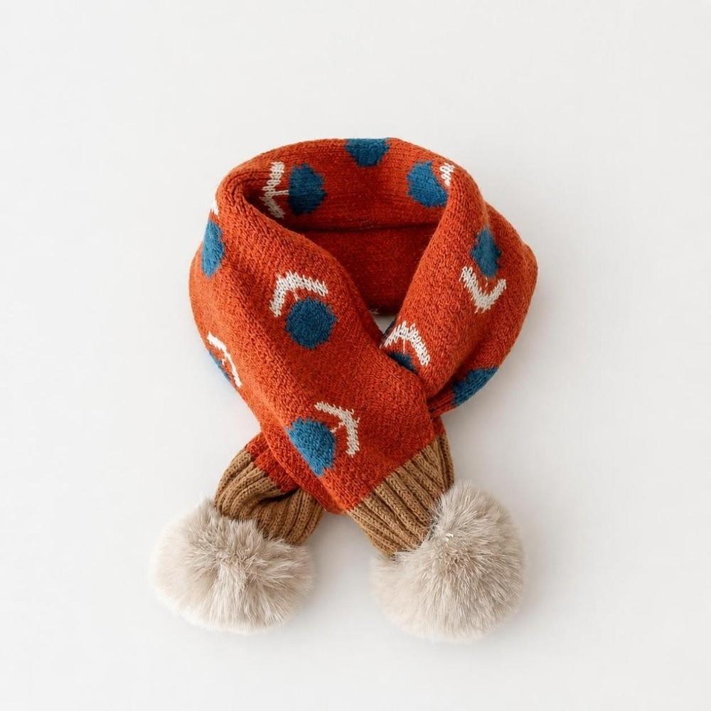 Jacquard Pattern Kids Winter Neckerchief Pompon Baby Girls Scarf Toddlers Warm Scarf  Outdoor Use