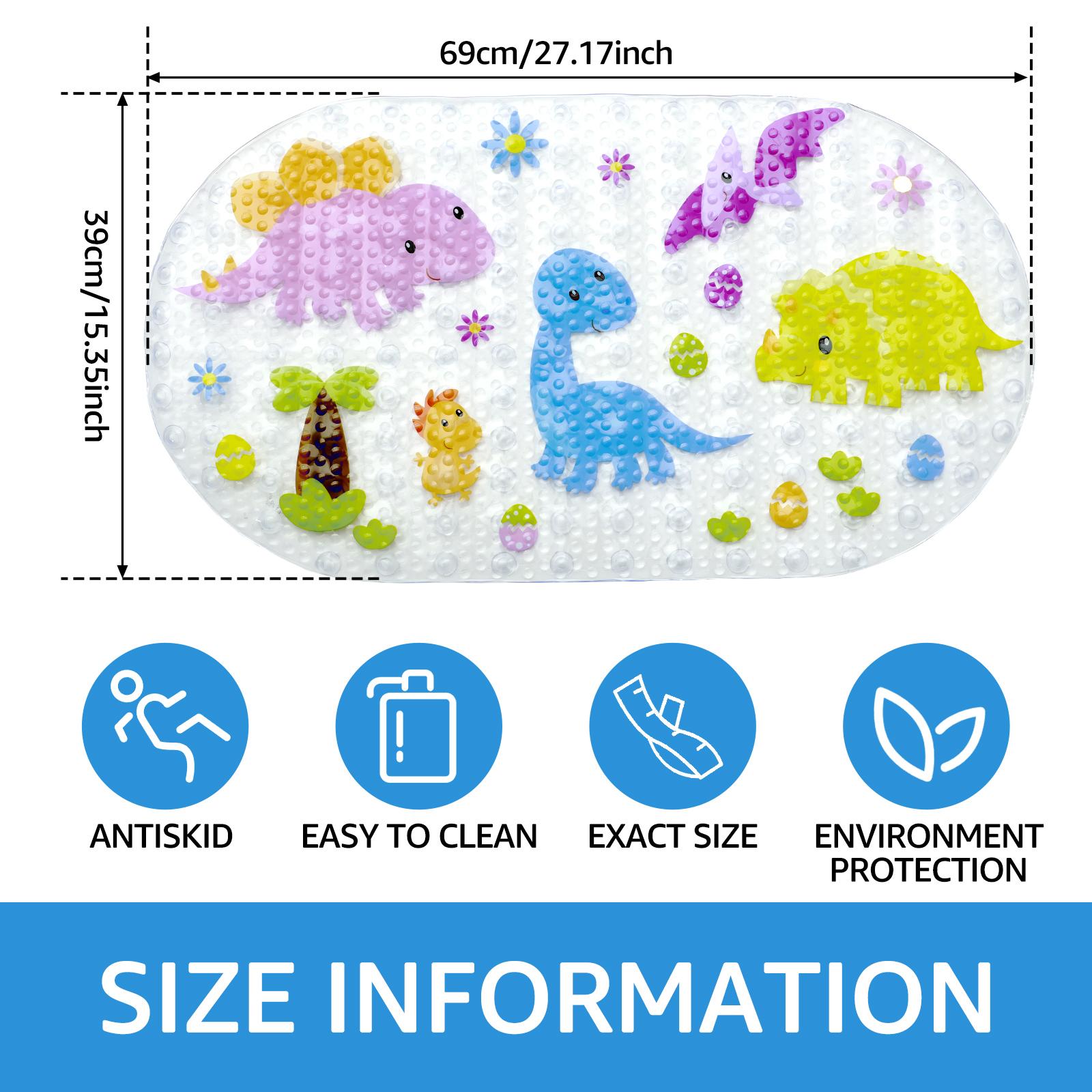 Kids Cartoon Non Slip Bathroom Mat PVC Baby Bath Mat with Suction Cup 69x39cm Oval Baby Bathroom Shower Mat for Household Bath 69x39cm