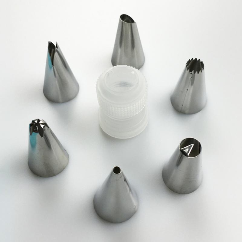 8Pcs/Set Cake Decorating Tools 6 Stainless Steel Nozzle + Silicone Pastry Bag DIY Tips Set