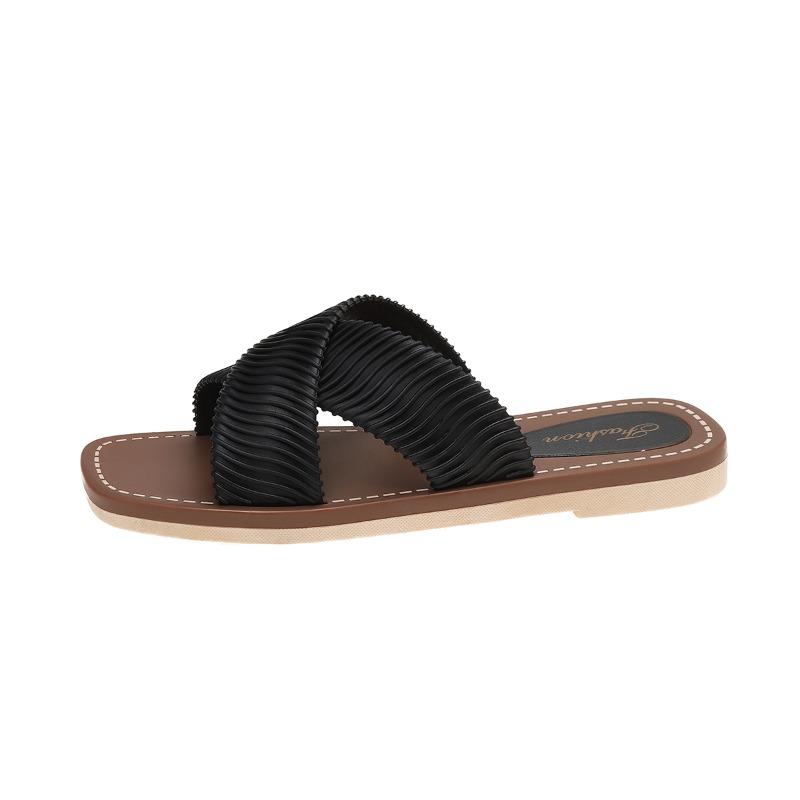 

Fashion Fashion New Round Toe Lightweight Sexy Open-toe Beach Slippers Summer Light Simple Comfortable Flat Slippers for Women 41 чёрный