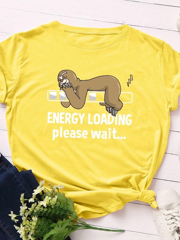 Energy Loading Sloth Print Women T Shirt Short Sleeve O Neck Loose Women Tshirt Ladies Tee Shirt Tops Clothes Camisetas Mujer