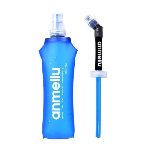 Krujecnt Collapsible TPU Soft Flask Hydration Water Bottle for Running, 250ml/500ml with Straw, Portable Sports Water Bottle with Dustproof Cap, Light