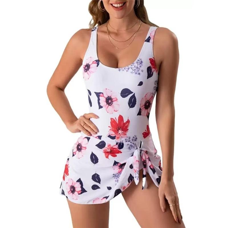 One-piece printed swimsuit, belly slimming, backless, fashionable skirt-style one-piece swimsuit
