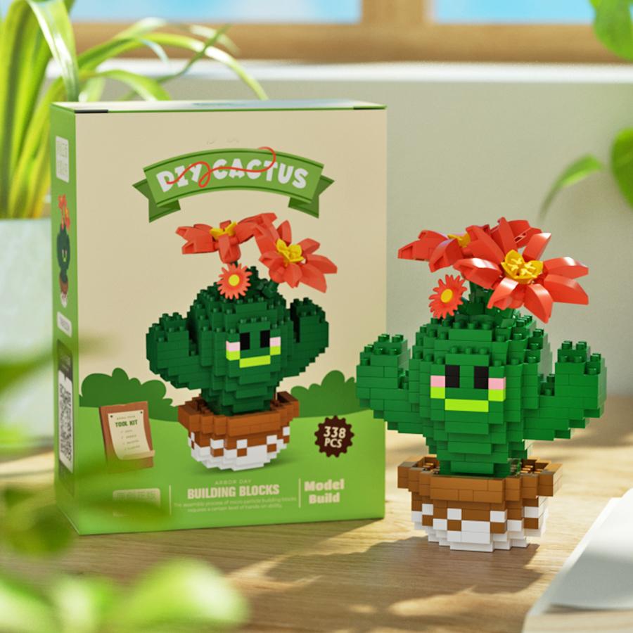 Cute Cactus Potted Plant, Building Blocks, Plant Micro Particle Assembly Model, Children's DIY Toy, Christmas Gift