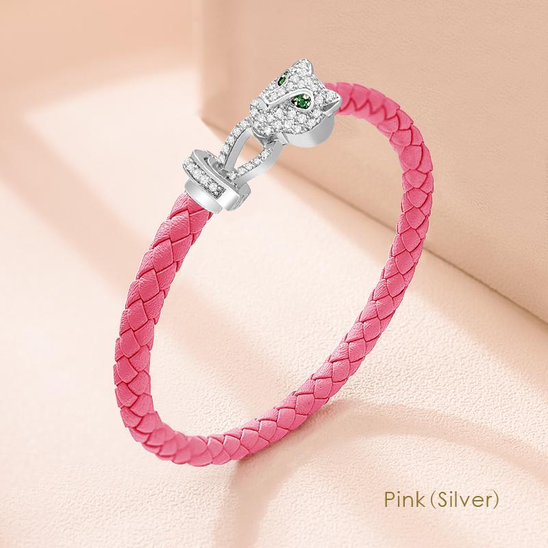 MOONLIGHT Classic Design Exquisite Cheetah Zircon Bracelet for Women Braided Leather Bracelet Quality Banquet Couples Gift