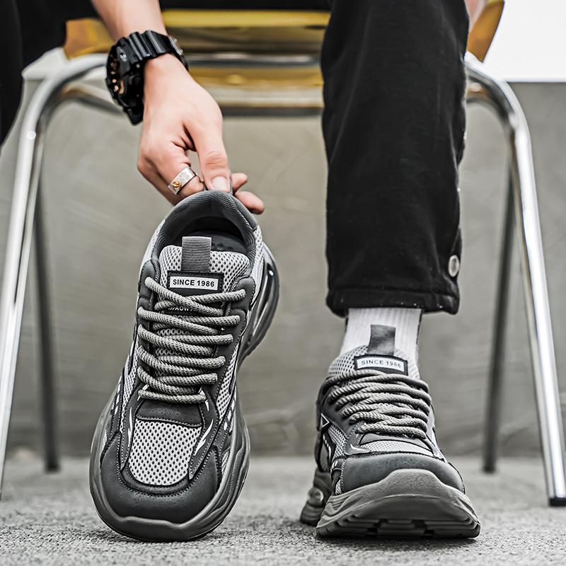 Men's shoes autumn air cushion shock absorption men's sports casual shoes mesh breathable running thick sole heightening dad shoes 2025