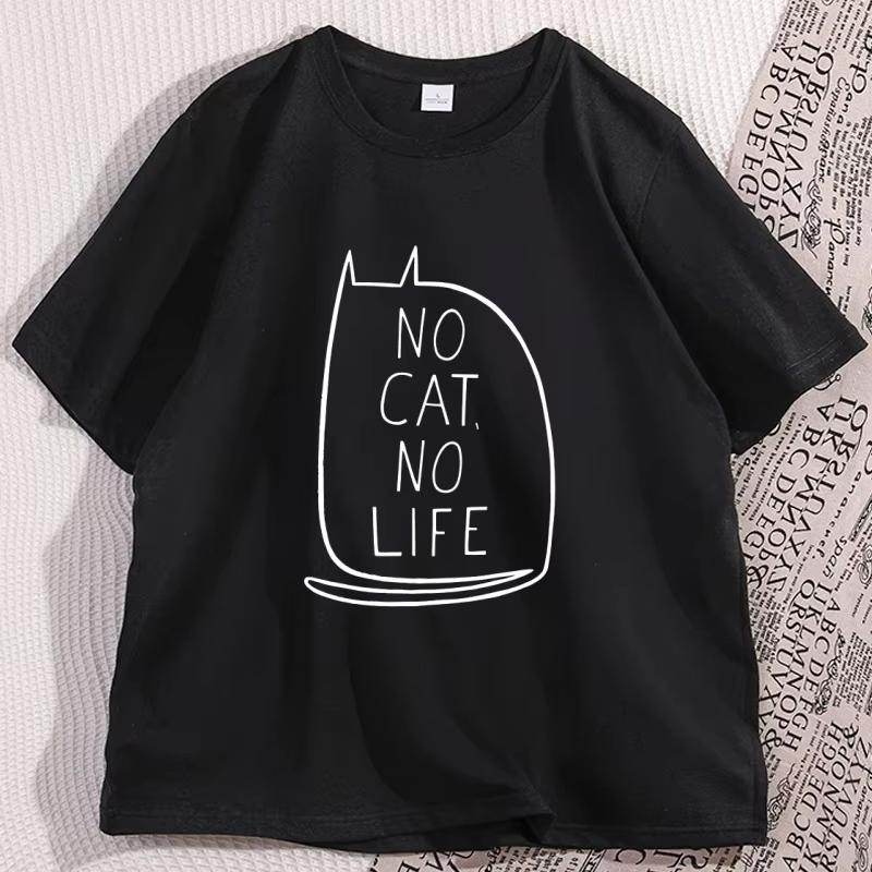Funny No Cat No Life T Shirt Kawaii Kitty Graphic Tee Gothic Short Sleeve Cute Weird Tshirt Women Cotton Designer Clothes Tops