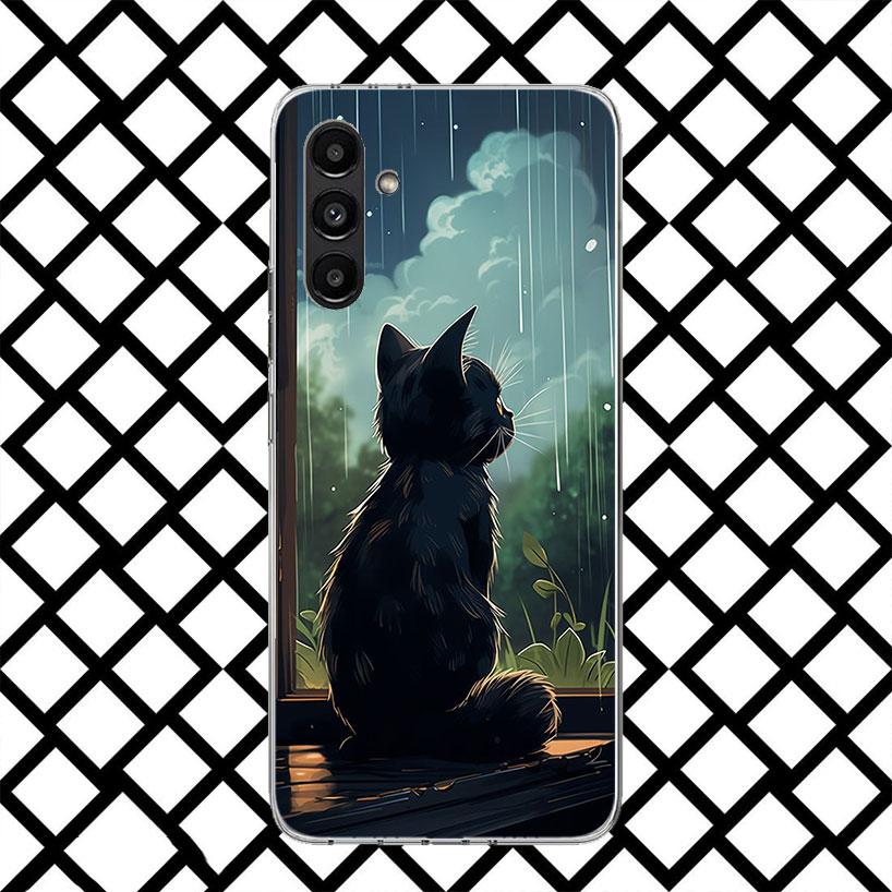 Anime Cat Rain Animal Phone Case for Samsung Galaxy A17 A37 A57 A16 A26 A36 A56 A15 A25 A35 A55 A14 A24 A34 A54 A13 A23 A33 A53