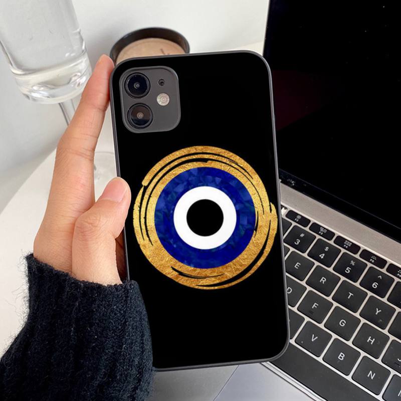 Evil Eye Illustrations czarny futerał na telefon iPhone 13 8 7 6S Plus X 5S SE 2020 XR 11 12 mini pro XS MAX