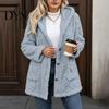 Long Sleeve Warm Coat Women Fleece Jacket with Pockets, Hooded for Fall Winter, Oversized Casual Button Front Cardigan Outerwear Cozy