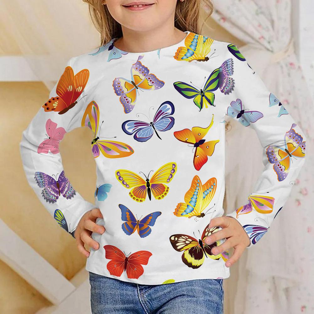 2023 Autumn Clothes Kids Children's Things for Girls Clothing 4 To 14 Years T-Shirt Youthful Teen Long Sleeves Top Tee Butterfly