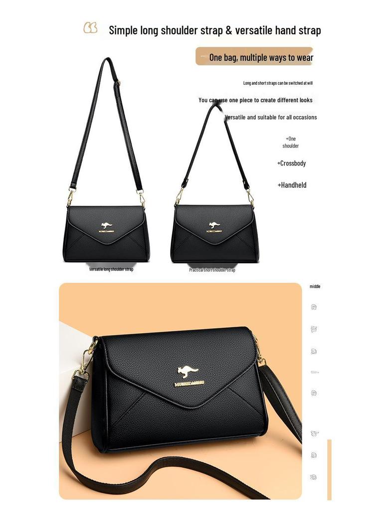 Women's 2024 Korean Style Soft Leather Multi-Layer Handbag - Versatile, Large Capacity, Casual Single Shoulder or Crossbody Bag