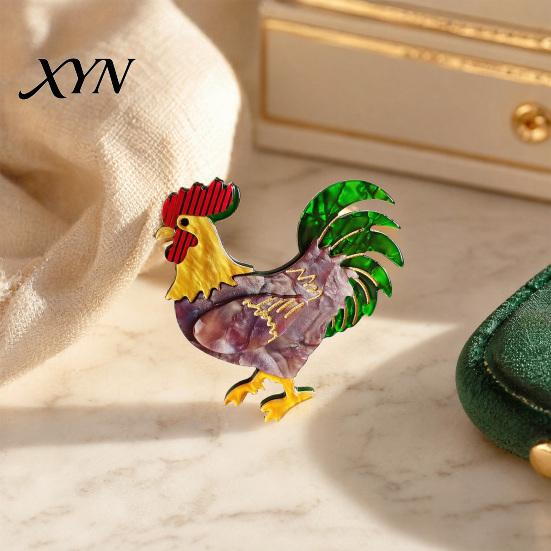 Playful Chicken Brooch Rooster Pin, Acrylic Lightweight Farm for Women Animal Jewelry, Backpacks Hats Jackets Thanksgiving Lover Gift Pin