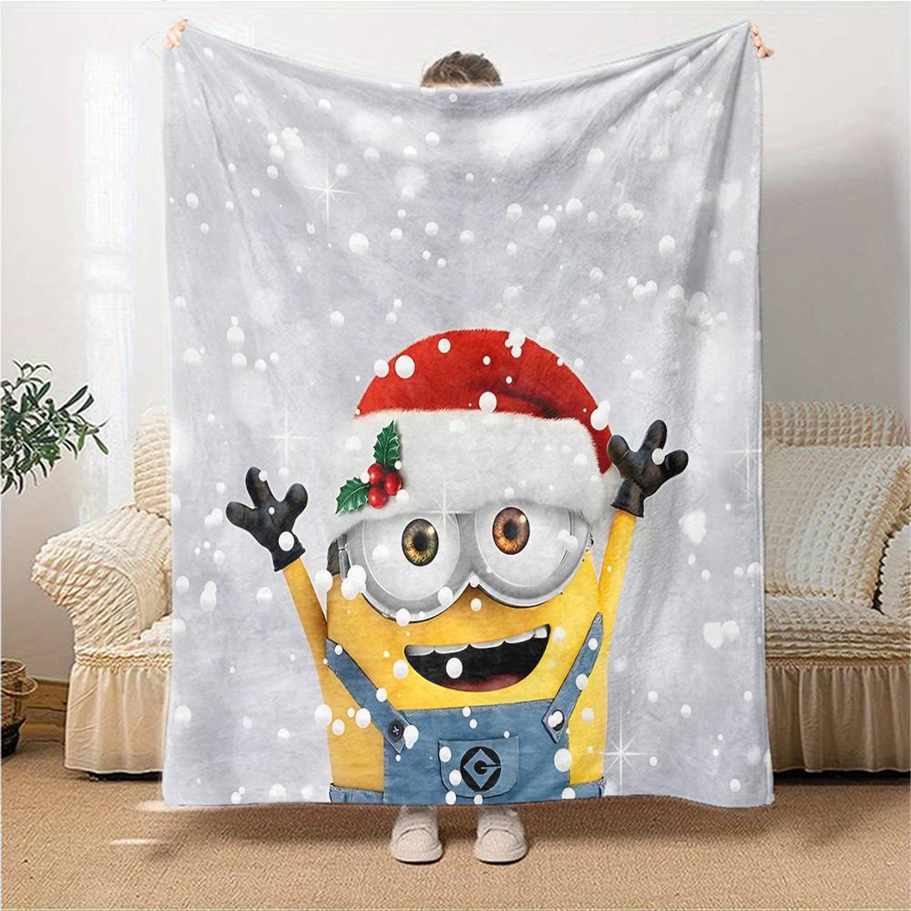 1Pc Christmas Minion Celebration Blanket Soft Throw Blanket For Home Bedroom Bed Sofa Travel Office Solid Christmas Blanket