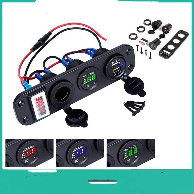 Car Usb Socket Panel With Dual Usb Charger Voltmeter And Power Outlet Waterproof For Vehicle Marine Rv Digital Devices