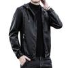 Geacă de piele pentru bărbați, jachetă din piele PU, jachetă casual cu glugă, slim fit, stil coreean, motocicletă