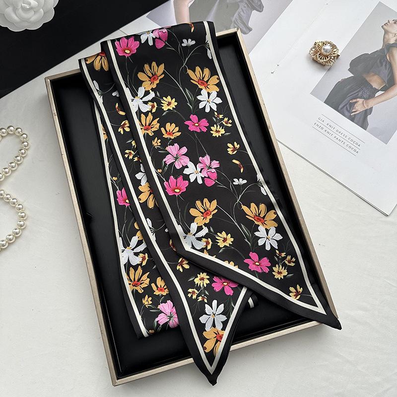 Double-sided Long Strip Small Silk Scarf Women's Professional Wear Spring and Summer New Decorative Small Scarf Tied Hair Band Streamer