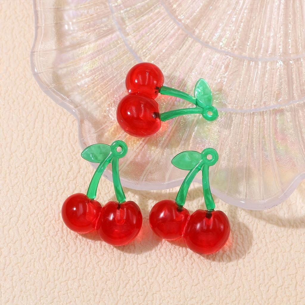 10Pcs Transparent Red Pink Cherry Charms Acrylic Fruit Pendants For Jewelry Making Diy Handmade Necklace Earrings Accessories