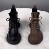 Brown New Women Ankle Boots Autumn Winter Platform Lace-up Women Punk Boots Thick Sole Combat Booties Female Mujer