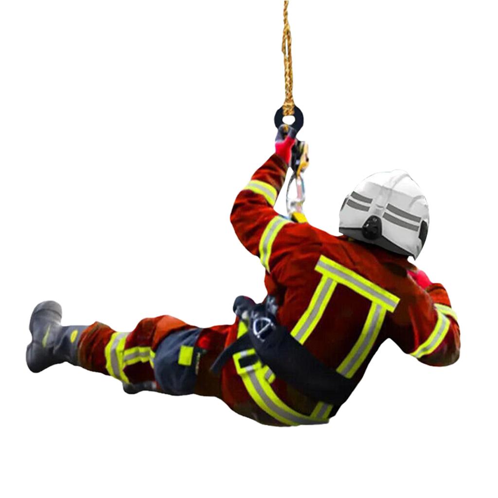Christmas Firefighters Double sided Acrylic Car Pendant Fireman Xmas Tree Hanging Decoration Fireman Noel Ornaments Navidad