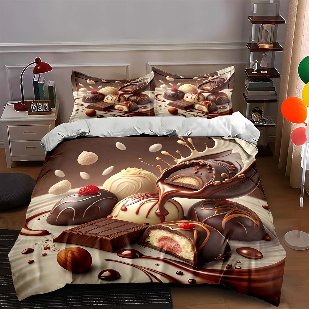 

Chocolate-themed design Bedding Duvet cover sets Duvet covers Pillowcases gifts (1 * Duvet Cover 2 * Pillowcases, without duvet insert) 135x200cm