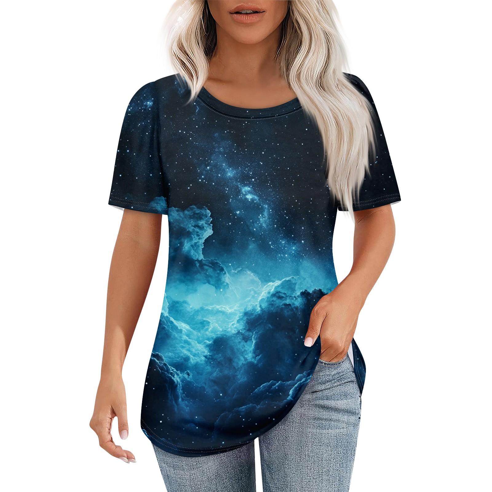 

Женская футболка с принтом неба, модная, повседневная, с круглым вырезом и коротким рукавом XXL синий