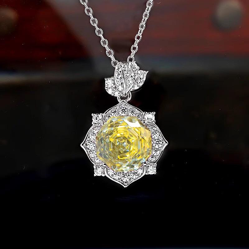 Octagonal Millennium Rose Cut Pink Diamond Flower Ring Elegant Temperament High Carbon Diamond Goose Yellow Stud Earrings Pendant