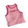 American Style Sleeveless Cotton Vest: Tight-Fitting, Color-Block, Embroidered Design, Breathable with Open Back