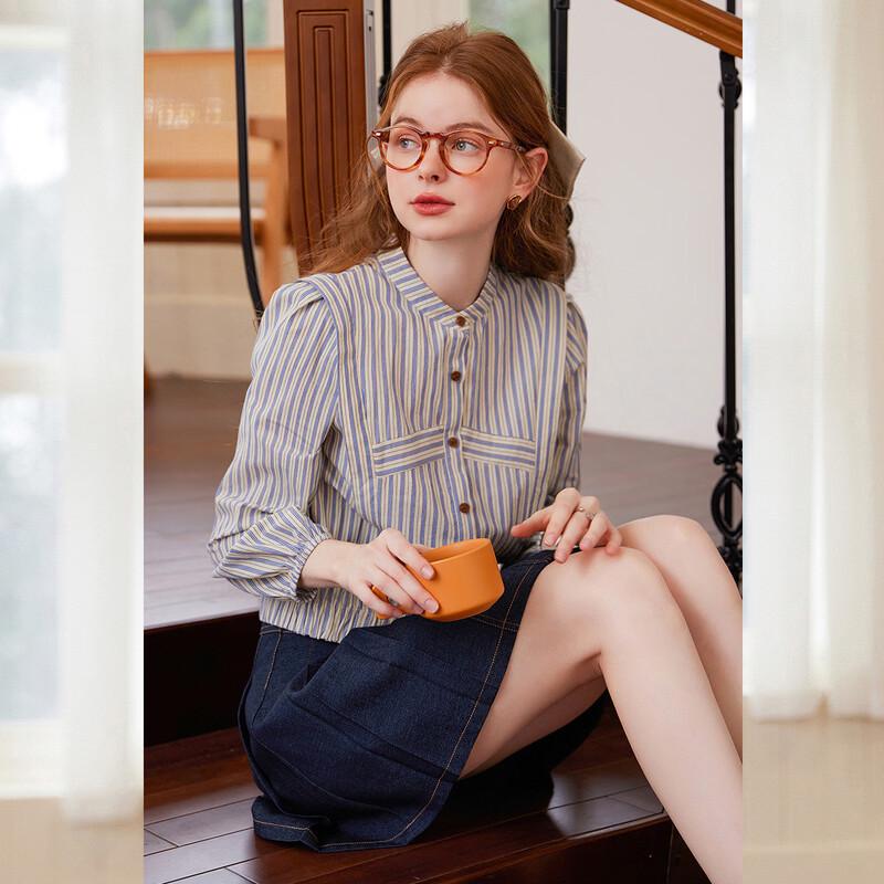 Bailuyu Spring Retro Plaid Long-Sleeve Shirt M