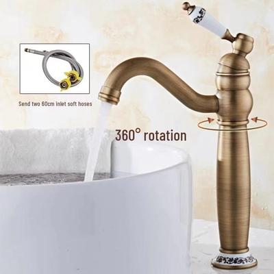 European Antique Swivel Faucet: Hot & Cold Countertop Basin, Single Hole Retro Design