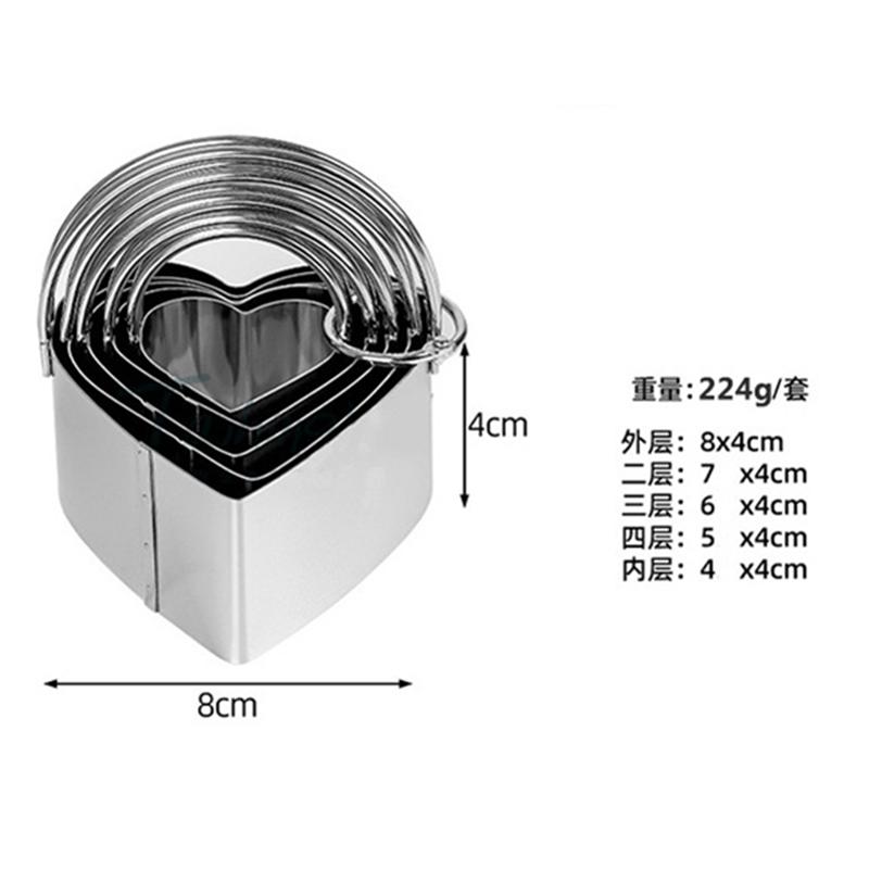 5 Pcs Set Stainless Steel Cake Mould Biscuit Cutters Round Waves Heart Shaped Stamp Embossing Moulds for Baking Decorating