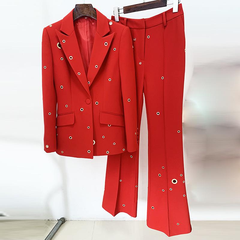 High Street Fashion Spring 2026 Metal Hole Single-Button Suit & Trousers Set
