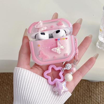 Ins Pink Butterfly Four Corners Anti-drop AirPods 1 Apple Bluetooth Headset Case 1st Generation Pro1 Protective Case
