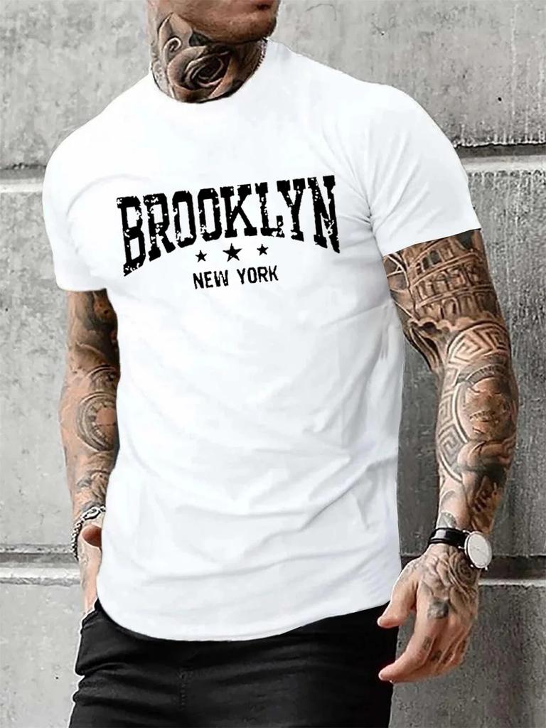 New York Brooklyn letterprinted mens casual summer Tshirt roundneck comfortable shortsleeved Tshirt