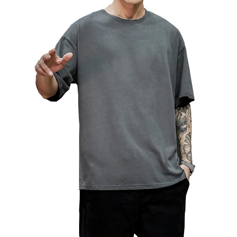 New Summer Men's T Shirt Fashion Solid T Shirt Mens Oversized Hip Hop Short Sleeve Casual Cotton Mens Streetwear Top Tees